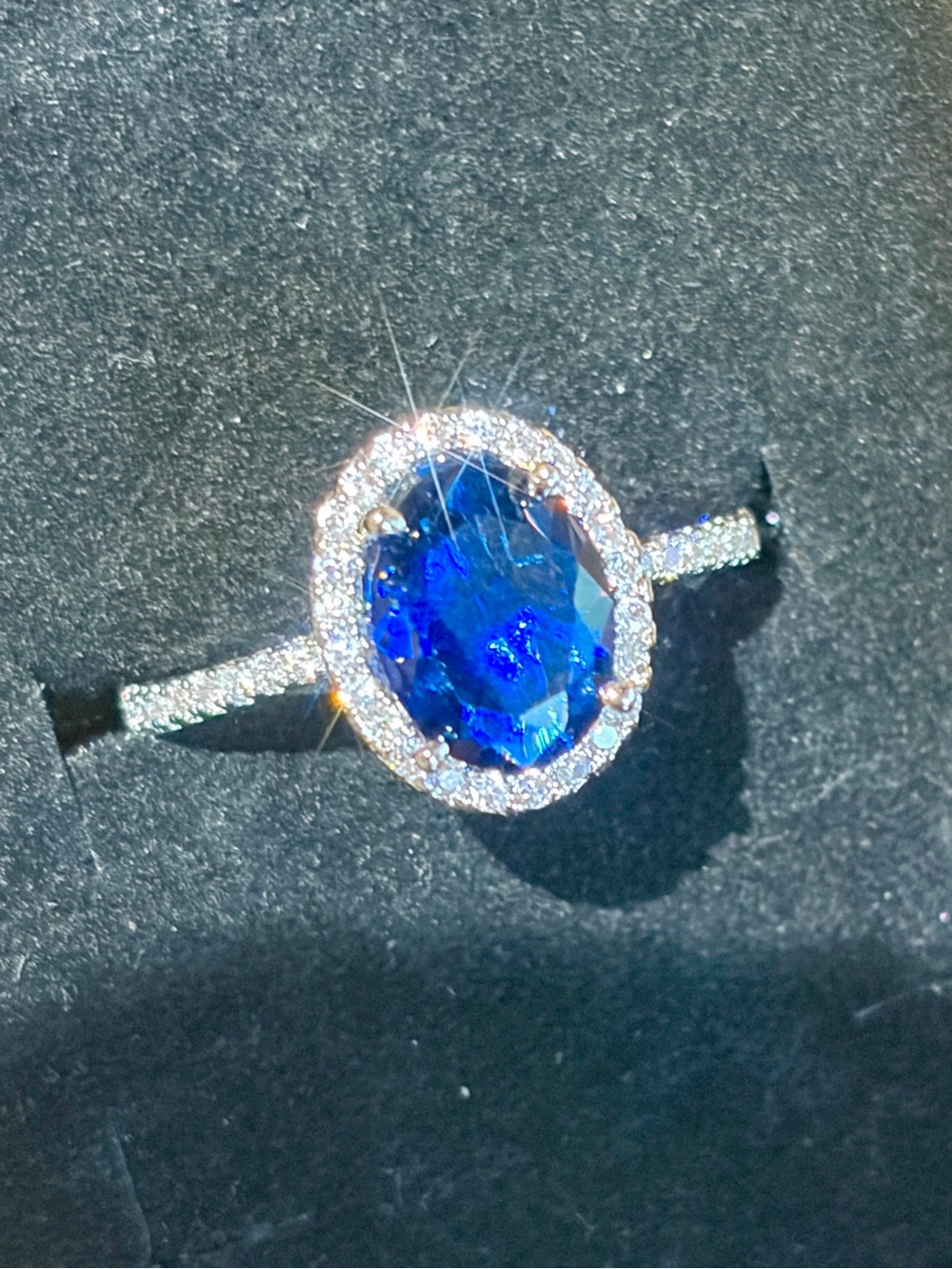 New 2.5ct Lab Sapphire Oval Halo Eternity/Engagement ring in 7